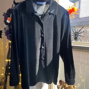 Vintage Preston & York crush velvet black button down long sleeve shirt